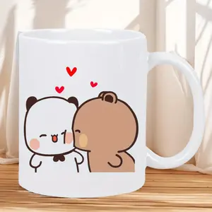 Adorable Dudu and Bubu Panda and Bear Ceramic Coffee Mug Perfect for Gift Giving