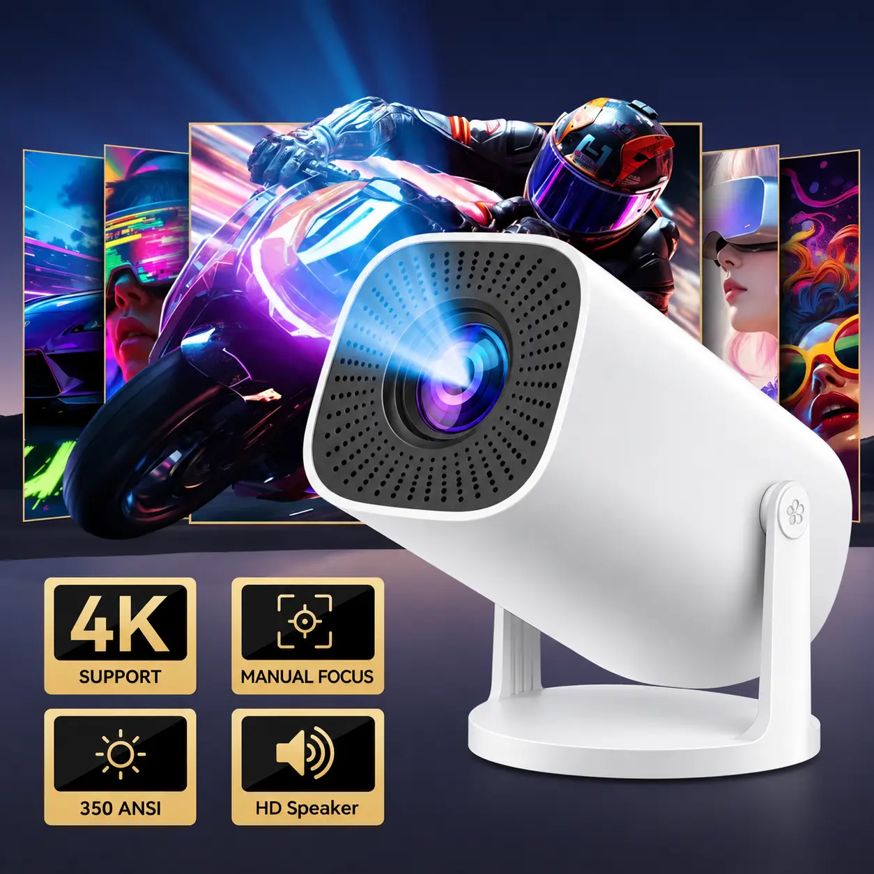 Mini Projector 350ANSI Native 1080P with Google Assistant & Auto Focus | Dual WiFi6 Bluetooth 5.4 Android 13 4K Decode 130" Screen Built-in Speaker for Home Theater Outdoor Gaming Gift #TikTokShopBackToSchool