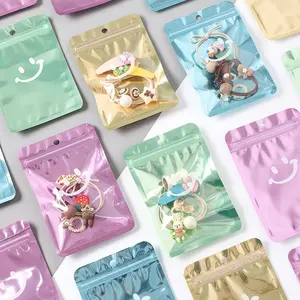 50/100pcs Smiley Face Colorful Aluminum Foil Self-Seal Bags, Reusable Sealed Pouches for Small Items, Jewelry, Hair Accessories, Gift Packaging