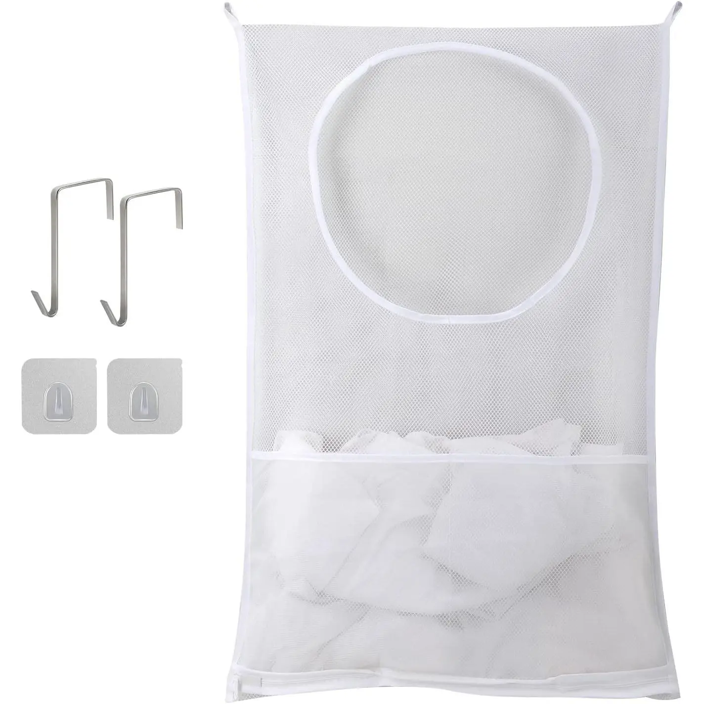 Hanging Laundry Hamper, Over The Door Laundry Hamper, Mesh Hanging Laundry Bag with Pockets Zipper Foldable Lightweight, For Rv Camper Apartment College Dorm Room Storage Small Space Organizer, 1 Pack