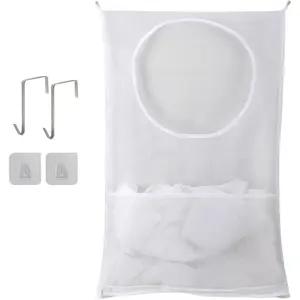 Hanging Laundry Hamper, Over The Door Laundry Hamper, Mesh Hanging Laundry Bag with Pockets Zipper Foldable Lightweight, For Rv Camper Apartment College Dorm Room Storage Small Space Organizer, 1 Pack