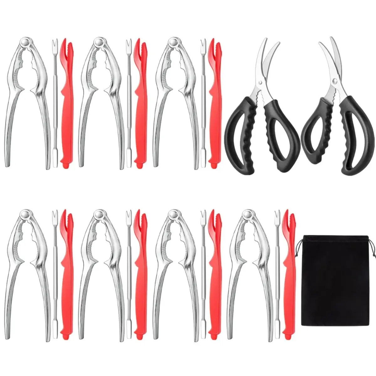 A Set of 24/18 Pcs Crab Crackers and Tools,Crab Crackers,Lobster Sheller,Fork,Scissors & Storage Bag,Crab & Lobster Eating Utensils for Seafood Lovers,New Year Gifts,Hand Tools Kits
