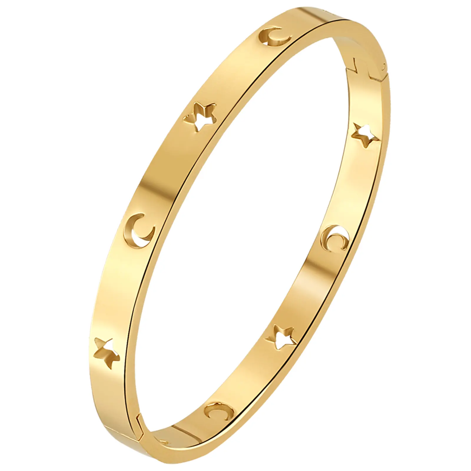 OIDEA Women's Star Moon Bangle Bracelet, Gold-Tone Stainless Steel Hollow Crescent Cuff, Celestial Birthday Jewelry Gift, Bracelets