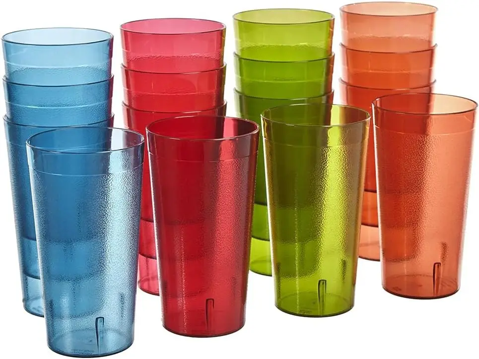 Assorted Cafe Plastic Reusable Tumblers 20-ounce and 32oz Water Cups Assorted Colors | Restaurant Style Drinking Glasses Value Set, Stackable, BPA-free...