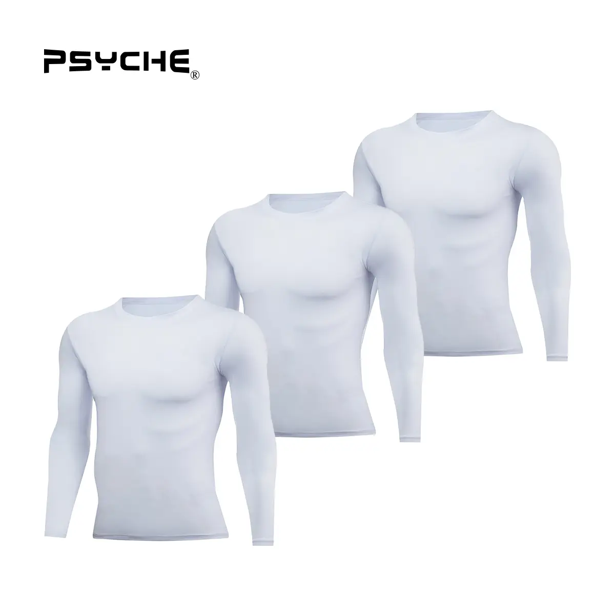 PSYCHE Men's 3 Pack Compression Shirt Long Sleeve Workout Gym T-Shirt Running Top Cool Dry Sports Base Layer Undershirts Sweat-Wicking Ultra-Breathable Muscle Support
