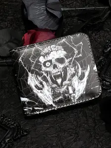 Men's Halloween Themed Skull Pattern Card Holder, Casual PU Leather Multi Card Slot Card Holder, Fashionable Durable Stylish Wallet for Men for Daily Use