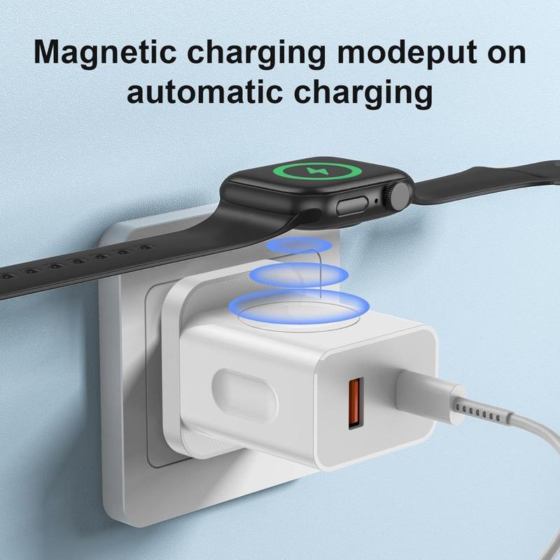 Watch Charger,20W 3-in-1 Fast Charging Block with Magnetic Wireless Charging and Dual Ports, Portable USB C PD Travel Plug Compatible with Phone,  Watch Series (Black)