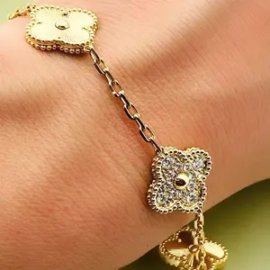 18K Gold Plated Over Stainless Steel Clover Bracelet With Zirconia