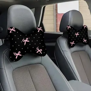 1 Piece Pink Bow Print Car Headrest, 3-in-1 Neck Pillow and Lumbar Support, Soft and Fluffy for All Seasons, Suitable for ng Drives, Naps, and More, Car Accessories Seat Cover Headrest, Ideal Gift for Girlfriend for Valentine's Day/Birthday