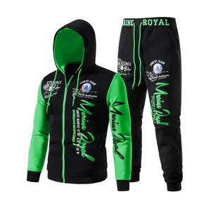 2psc Men's Hiphop Outfit, Letter Print Long Sleeve Full-Zip Casual Jacket And Loose Jogger Pants, Sweat Suits Tracksuit Set Acticve Sports Suit For Men