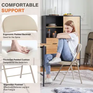 Folding chairs, leather padded folding chairs, sturdy metal folding chairs, easy to use and store, can be used indoors and outdoors, suitable for home, office, party, comfortable