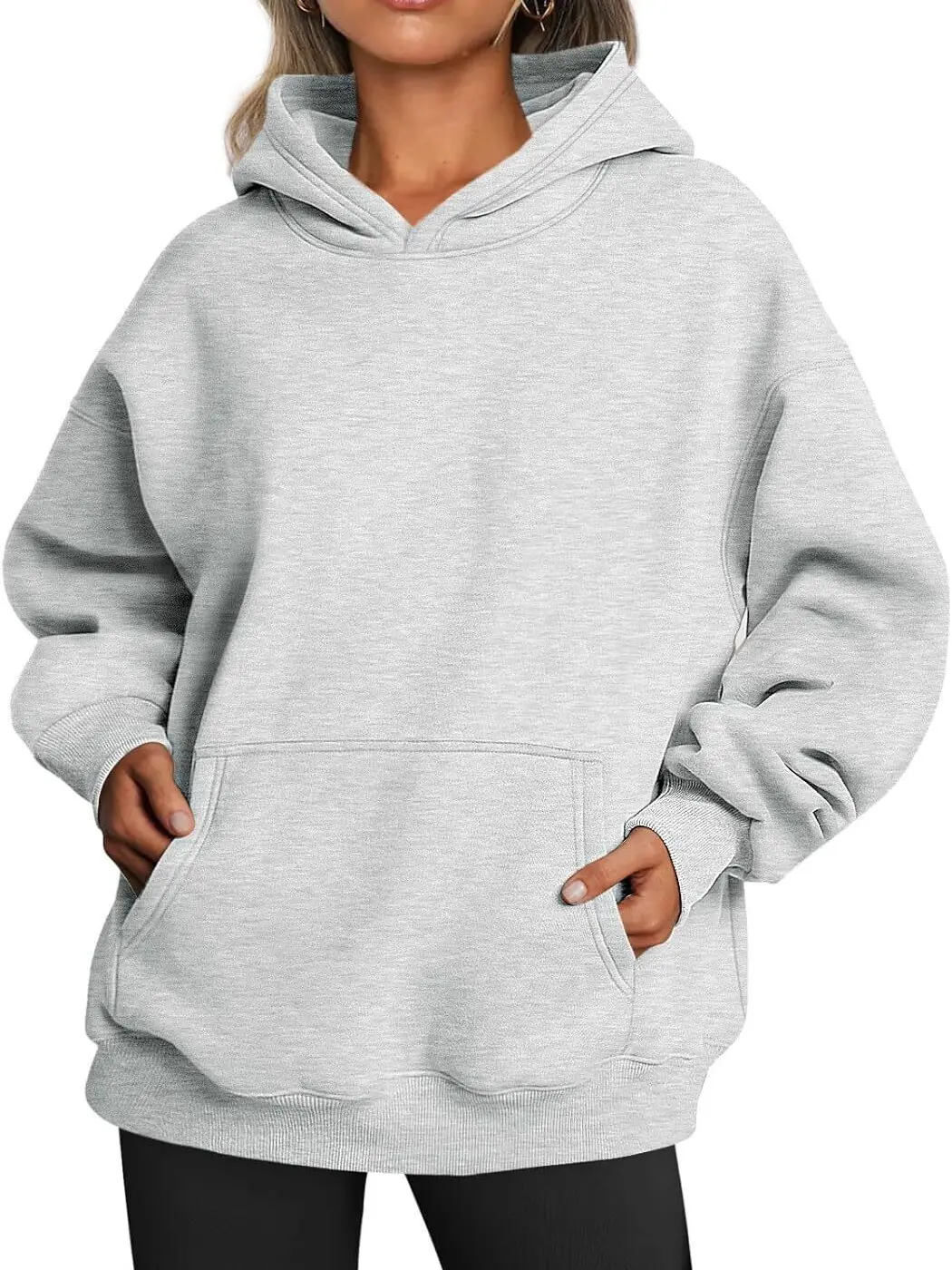 Women’s Light Grey Oversized Hoodie, Casual Long Sleeve Pullover Sweatshirt with Front Kangaroo Pocket, Loose Fit Basic Hooded Top for Daily Streetwear, Workout and Casual Everyday Outfits