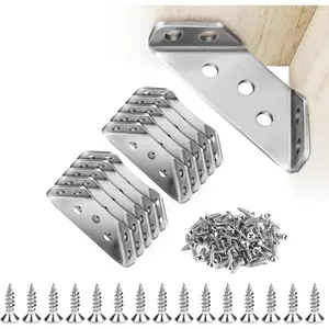 Universal Stainless Steel Corner Brackets 20PCS, Heavy Duty L Shape Furniture Corner Braces with Screws, Metal Angle Connector for Shelves, Cabinets, Tables, Beds, Woodworking Projects