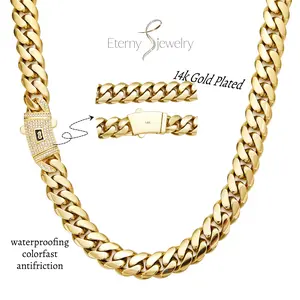 14K Real Gold-Plated Cuban Necklace The Latest Electroplating Process for Rust Prevention Waterproof, Fade-Proof Hypoallergenic  Miami Link Chain Items 6-14mm Sizes Hip-Hop Style Fashion Timeless Shine for Every Look men's jewelry