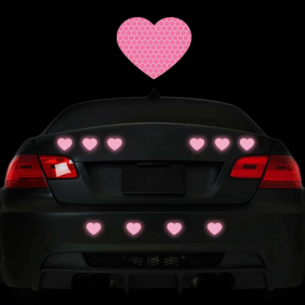 Heart Shaped Reflective Sticker, Car Decorative Sticker, 10pcs/set Car Bumper Window Sticker, Car Sticker, Night Visibility Safety Warning Sticker, Car Decoration Accessories for Car, Truck, Motorcycle, Vehicle Exterior Decoration