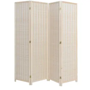 4 Panel Natural, Brown, or Black Color Wood and Bamboo Weave Room Divider