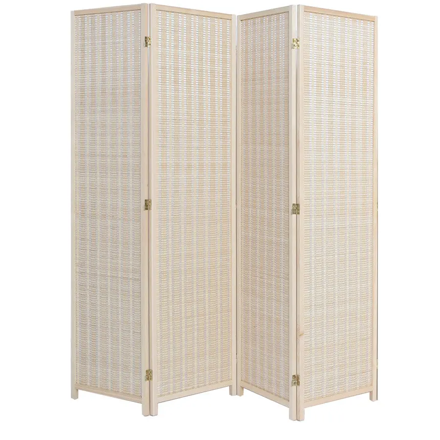 4 Panel Natural, Brown, or Black Color Wood and Bamboo Weave Room Divider
