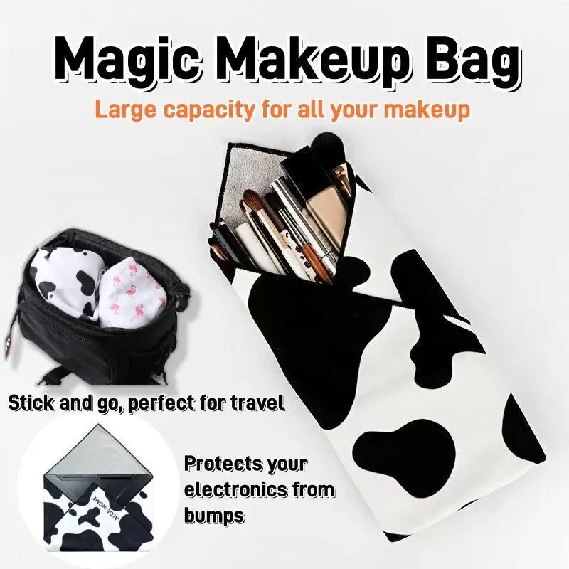 Foldable Chic Magical Cloth Pouch - 19.7" x 19.7" Large Size Makeup Bag with Self-Stick, Makeup Organization for Travel & Daily Use, Camera Accessory Organizer