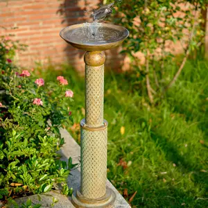 35.4" H×12.2" W Metal Bird Baths for Outdoors,Cylindrical Base Bird Bath,Vintage Bird Bath Bowl, Bird Feeder Seed Tray Garden Lawn Yard Decor