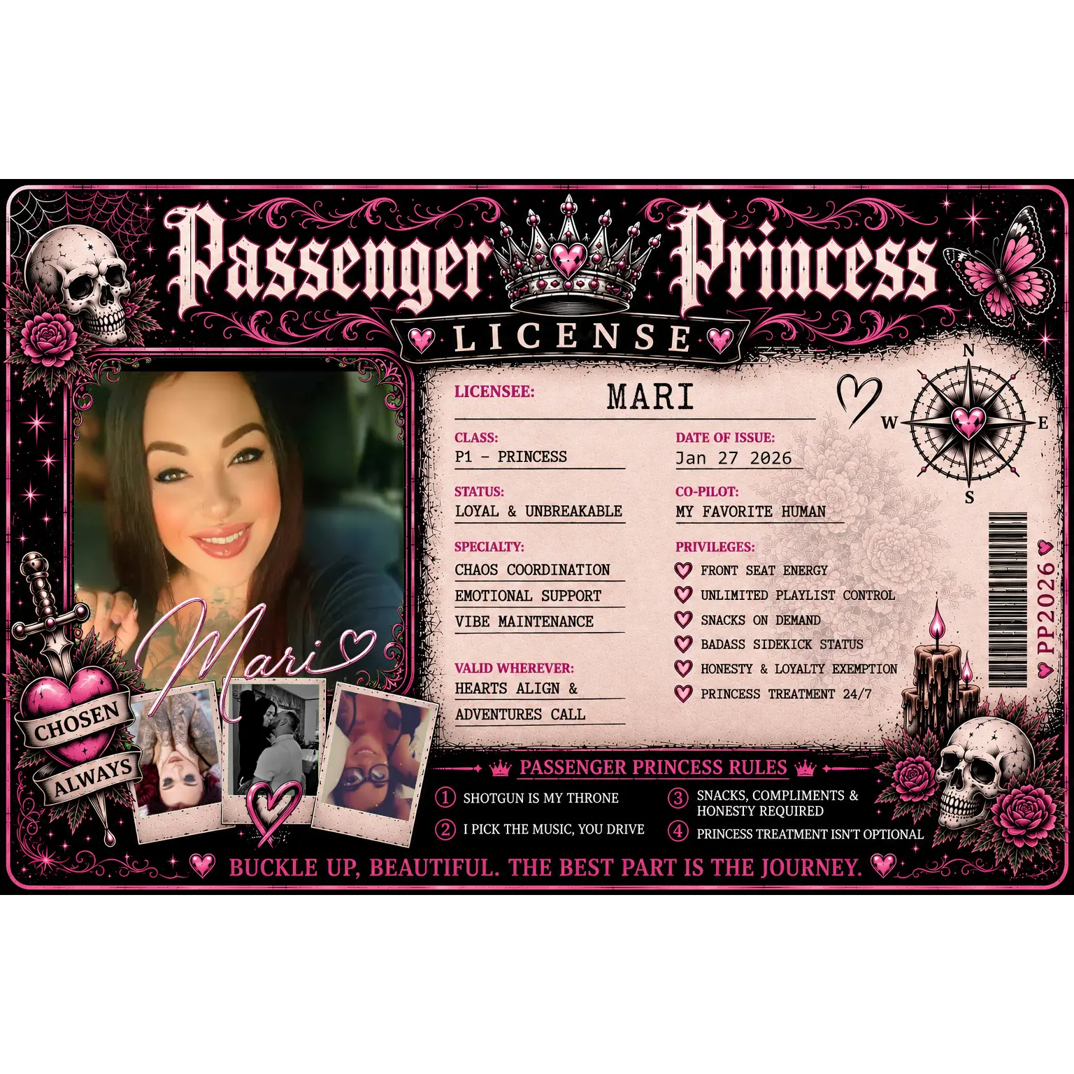 Personalized Alt/Goth Princess License Car Visor Clip – Custom Photo Gift