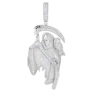 【#P535】Iced Out Reaper Pendant With Owl UCCIYO S925 Sterling Silver Synthetic Moissanite Pendant Necklace for Women Men Hip Hop Jewelry Gift