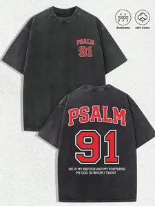 1 PCS Christian "Psalm 91" Graphic Tee: Featuring Bold "PSALM 91" Letter Prints, Biblical Verse "HE IS MY REFUGE AND MY FORTRESS, MY GOD, IN WHOM I TRUST", And A Distressed Vintagey2k,Vintage,Streetwear Christmas Thanksgiving gift,Cyber Monday