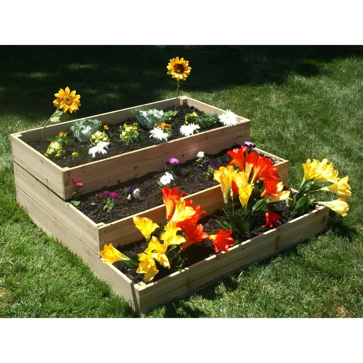 Riverstone Eden Waterfall & Pyramid Outdoor Gardening Kit - 3-Level Raised Garden Beds, Natural Solid Fir Wood, Paintable, Rot-Resistant, Easily Assembled Outdoor Furniture Set
