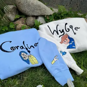 Coraline Wybie Embroidered Sweatshirt, Cute Movie Fan Gift, Pastel Aesthetic Hoodie, Spooky Anime Embroidery Top