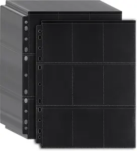 1800 Pockets Trading Card Sleeve Pages,100 Pack Double Side 9-Pocket Protectors Black Card Sleeves Binder Sheets 11 Ring for Standard Size  Cards, Baseball Cards,  Cards (100)