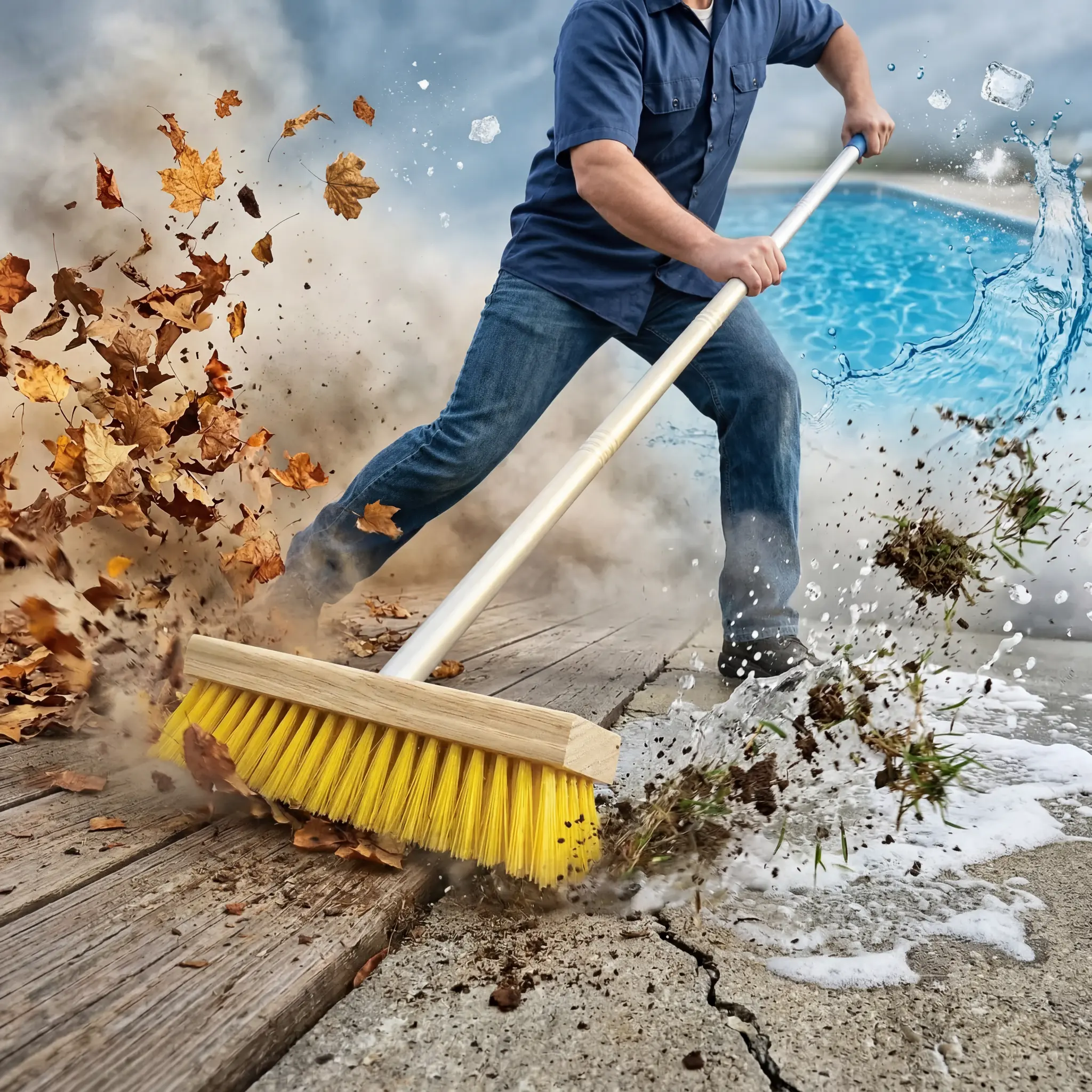 Lola Heavy-Duty Long-Handle Outdoor Cleaning Broom, 48-in Steel-Wooden Components, Lightweight, Washable Bristles, Chemicals Not Needed, Ideal for Decks & Driveways, 5-Year Guarantee