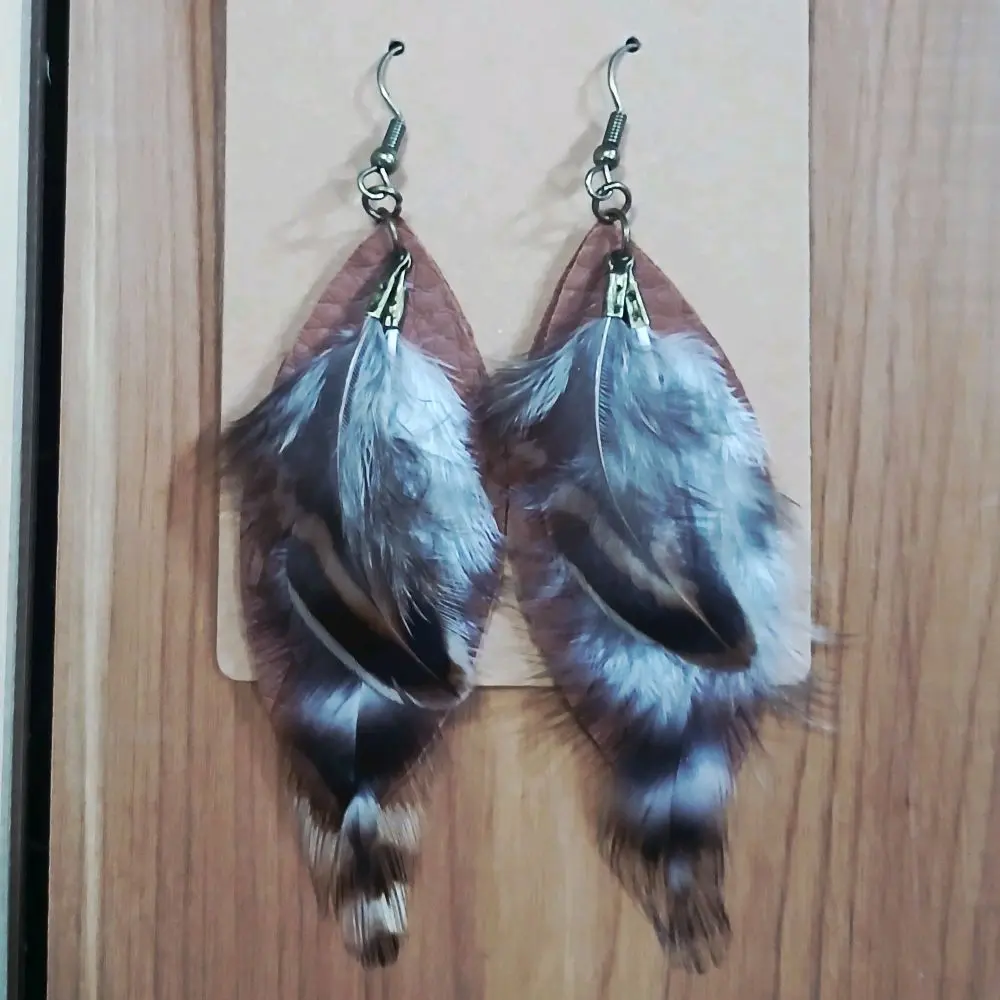 2" Boho Chic Faux Leather Feather Earrings