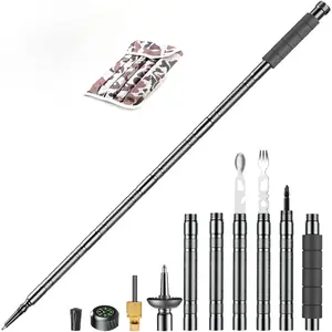 Trekking Pole Tactical Walking Stick, Multifunctional Lightweight Aircraft Aluminum Collapsible Survival Hiking Pole with Storage Bag for Women Men Seniors Camping Backpacking