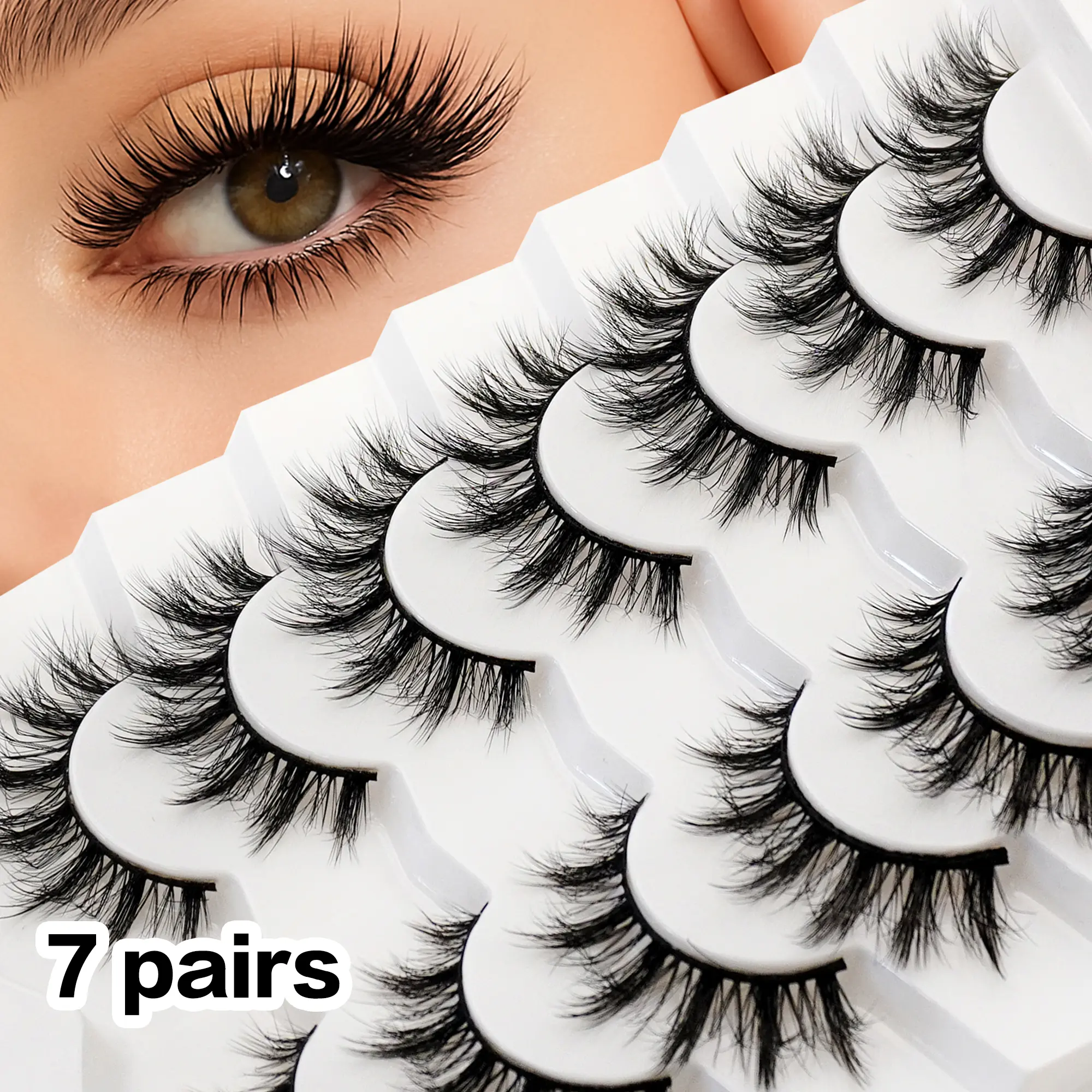 7 Pairs 15mm Fluffy False Eyelashes, Cross and Messy Style for Dating and Daily Use, Natural Look Lash Extensions, Diy Cluster Lashes