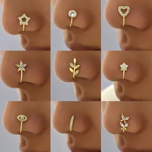 New star-shaped nose ring, simple U-shaped copper micro-inlaid non-piercing nose stud, trendy accessory