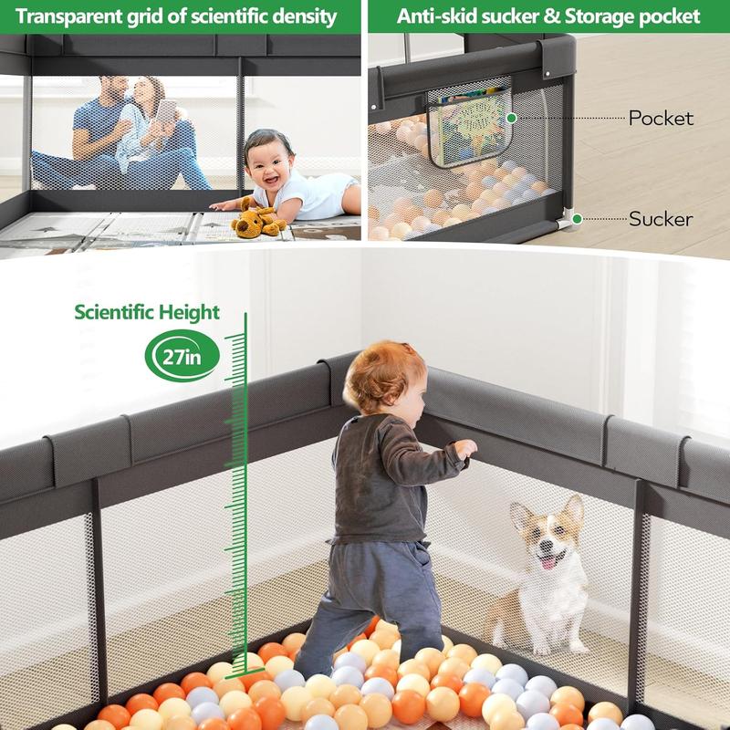 Fodoss Baby Playpen with Mat, Small Play Pen(47x47inch), for Babies and Toddlers, Pen Apartment, Yard Baby, Fence Area Playyard Activity Center (Dark Gray)