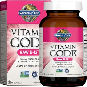 Garden of Life Vitamin Code Raw B-12 Methylcobalamin Vitamin B-12 for Digestive, Metabolism, Energy Support - Formula with Probiotics and Enzymes, Non-GMO, Gluten-Free, Vegan, 30 Capsules