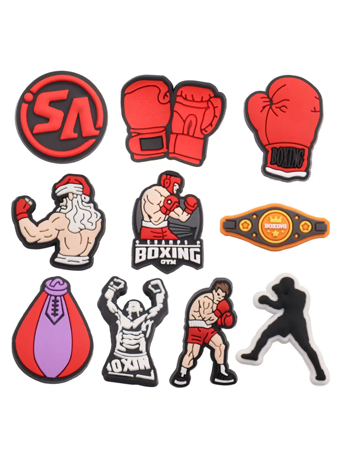 10pcs Cartoon MMA VS ONE Boxing Champion Shoe Accessories, PVC Boxing Glove Decorations, Shoe Charm Set, Luggage & Bag Charms, Birthday Gift, Daily Use
