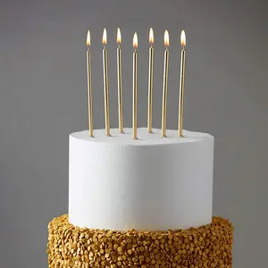 24 Count  Long Thin Cake Candles Metallic Birthday Candles in Holders for Birthday Cakes Cupcake, Champagne