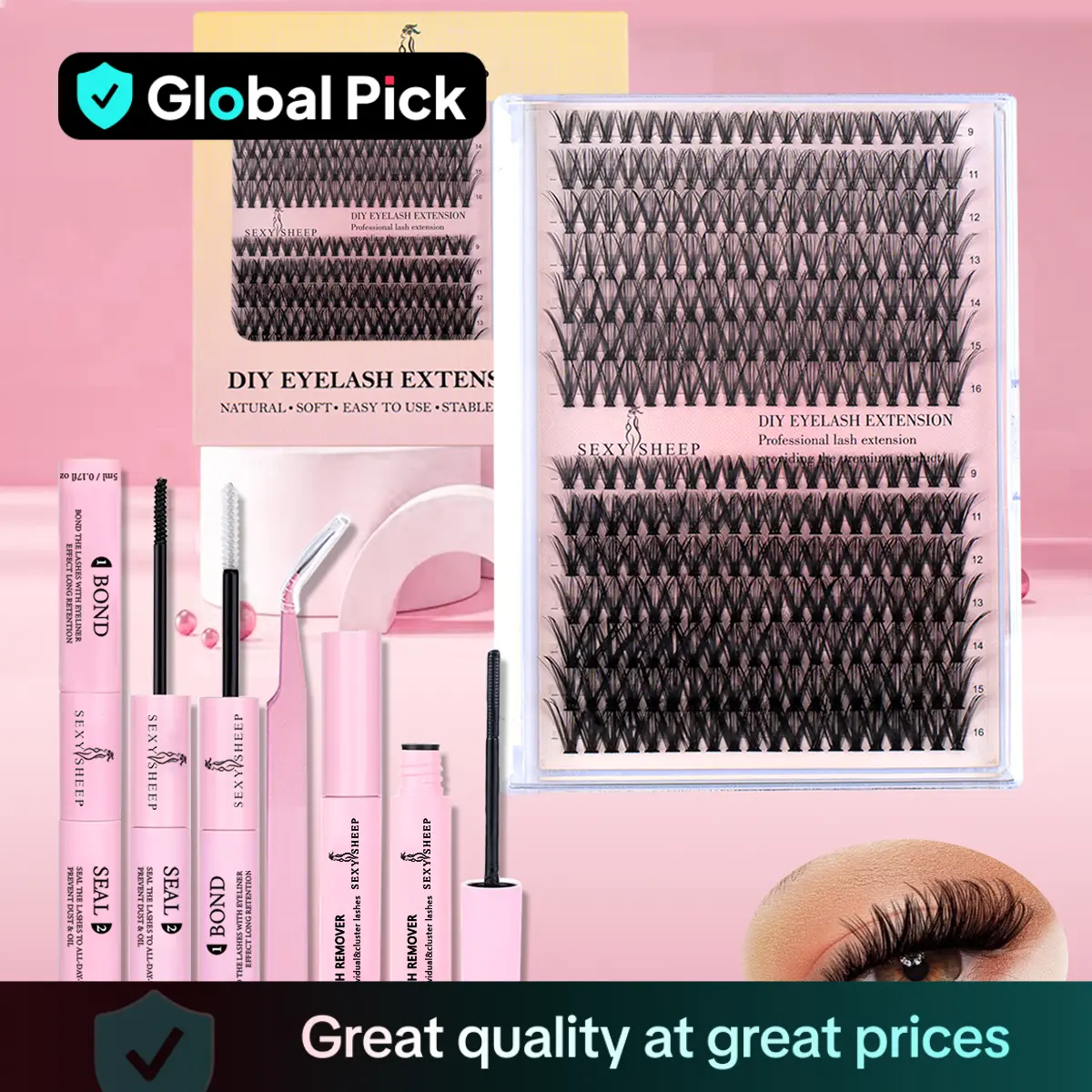 Eyelash Extension Kit, 280 Clusters Individual False Eyelashes & 1 Lash Glue & 1 Tweezers & 1 Eyelash Remover, Eye Makeup Enhancement Products for Wom