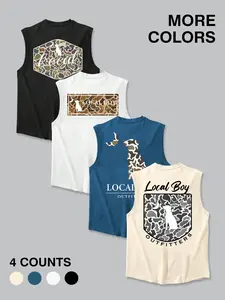 Men's Graphic  Print Tank Top, Regular Fit Casual Sleeveless Round Neck Top for Summer, Men's Top for Daily Wear