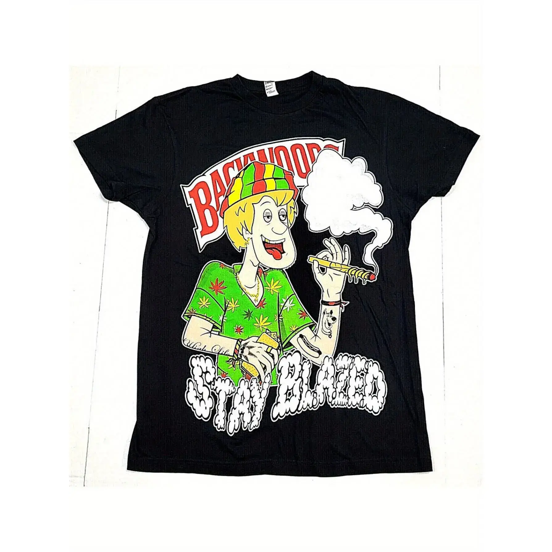 [Everyday Comfort] Men's "Stay Blazed" Backwoods Graphic T-Shirt - Casual Cotton Tee with Hippie Weed Print, Short Sleeves, Round Neck - Machine Washable