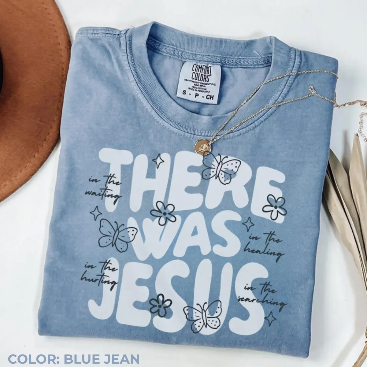 Comfort Colors There Was Jesus Shirt, Christian Butterfly Floral Graphic Tee, Faith Based Bible Verse T-Shirt, Religious Gift