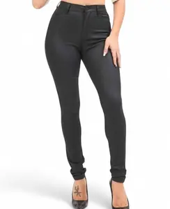 Vibrant Miu P6110 Coated Black Jeans Denim Women's Bottom Original Streetwear Basic Maxi Pants No Additional Features