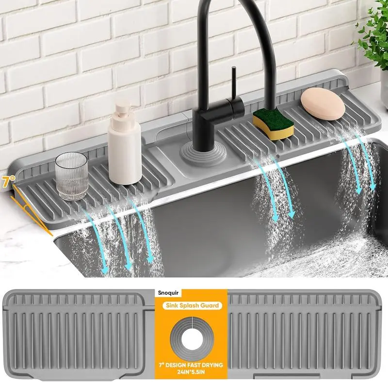 Silicone Faucet Splash Mat, Foldable Design Sink Sponge Draining Pad, Multi-application Splash Guard for Kitchen & Bathroom summerwins