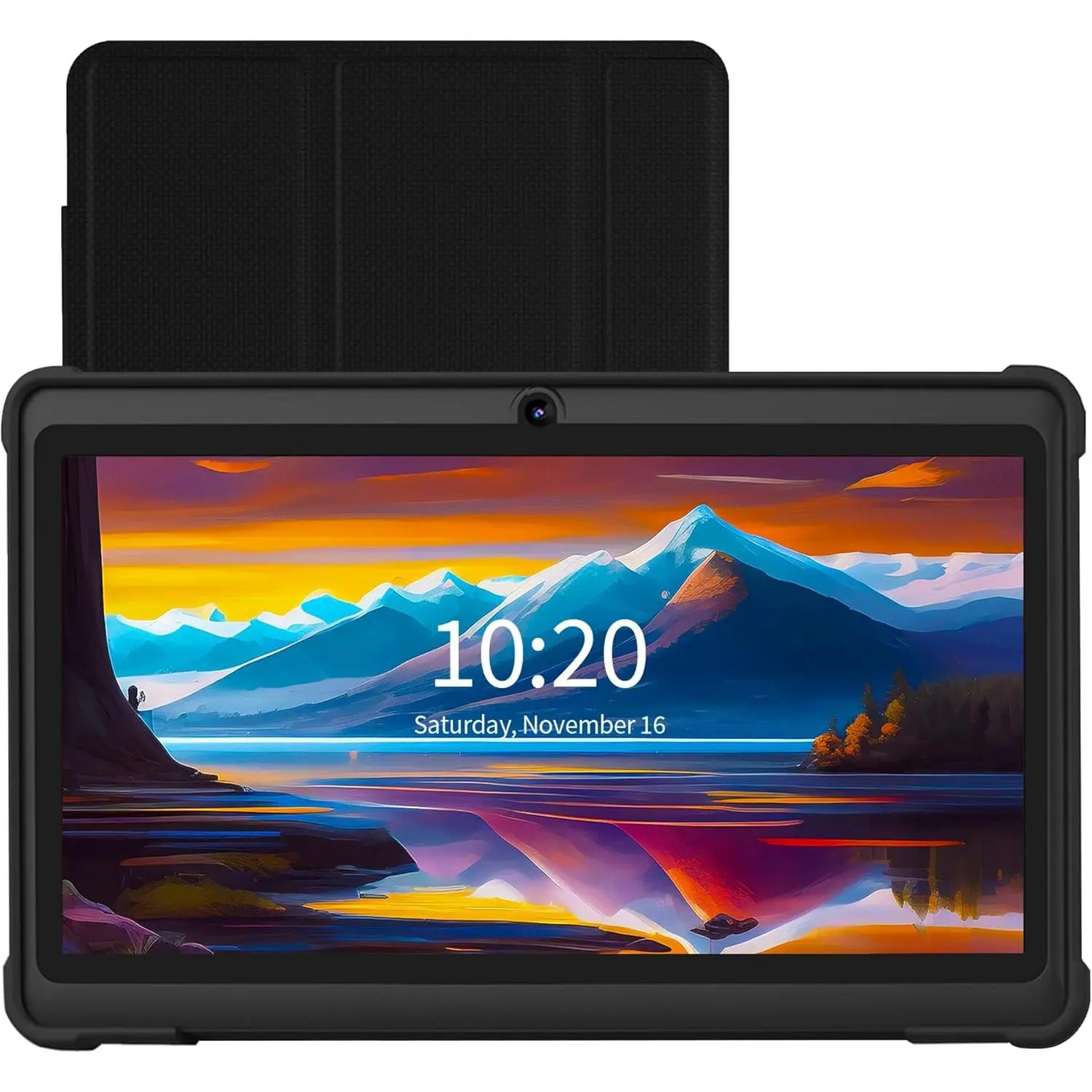 7-Inch Android 13 IPS HD Touchscreen Digital Tablet - Compact Portable Quad-Core Device with 32GB Storage, WiFi, Bluetooth, Dual Cameras, USB-C, Wireless Charging, Rechargeable, Black