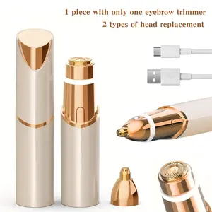 2-In-1 Facial & Eyebrow Trimmer, USB Rechargeable Hair Removal Device & Eyebrow Razor, Pain-Free Face Lip Body Shaver