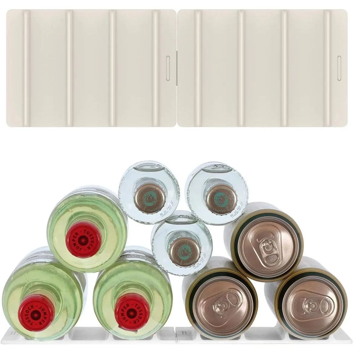2-Pack Fridge Drink Organizer - Portable, Flexible, 12.2" x 4.3" x.5" Modular Lightweight Storage Holder with Non-Slip Anti-Roll Ripple Design for Soda Cans, Beer, Wine, Water Bottles (Includes 2 Mats)