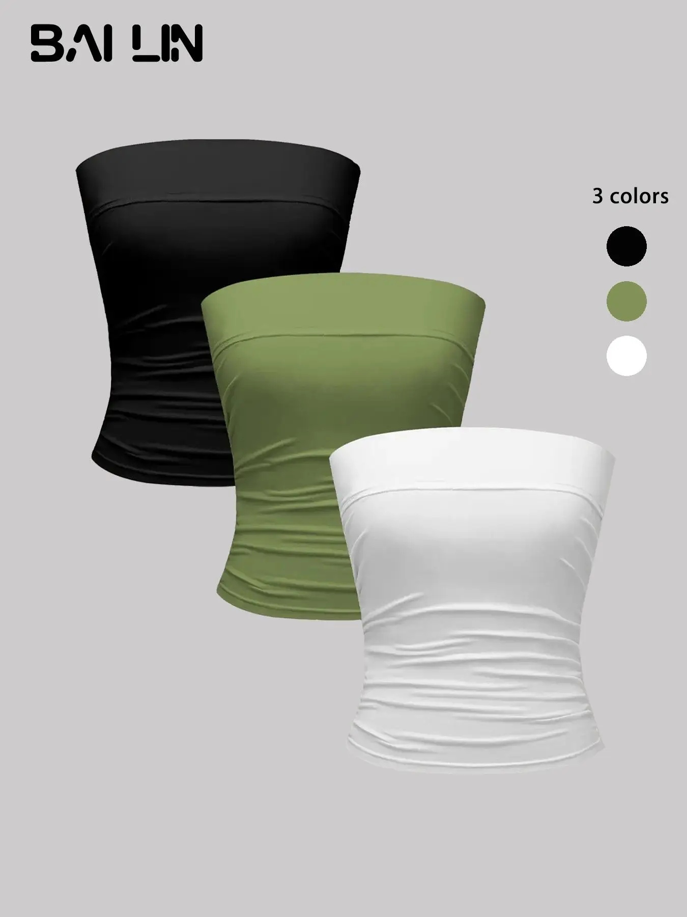 Women's Solid Ruched Crop Tube Top, Fall Outfits, Casual Sleeveless Strapless Top, White Tube Top, Ladies Clothes for Daily Wear, Summer Outfits 2024,