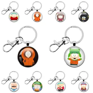 Anime South Park Keychain Stan Kyle Kenny Cartman Glass Pendant Key Chain Gifts for Boys And Girls Jewelry Keyring