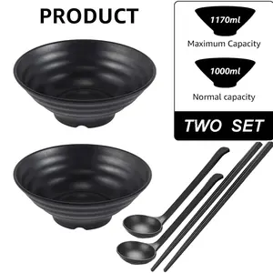 Ramen Bowls Set, 1 Bowl + 1 Pair Chopsticks + 1 Soup Spoon, Durable Anti-Fall, Multi-Functional Diningware, Kitchen Utensils, Tableware Set, Kitchenware